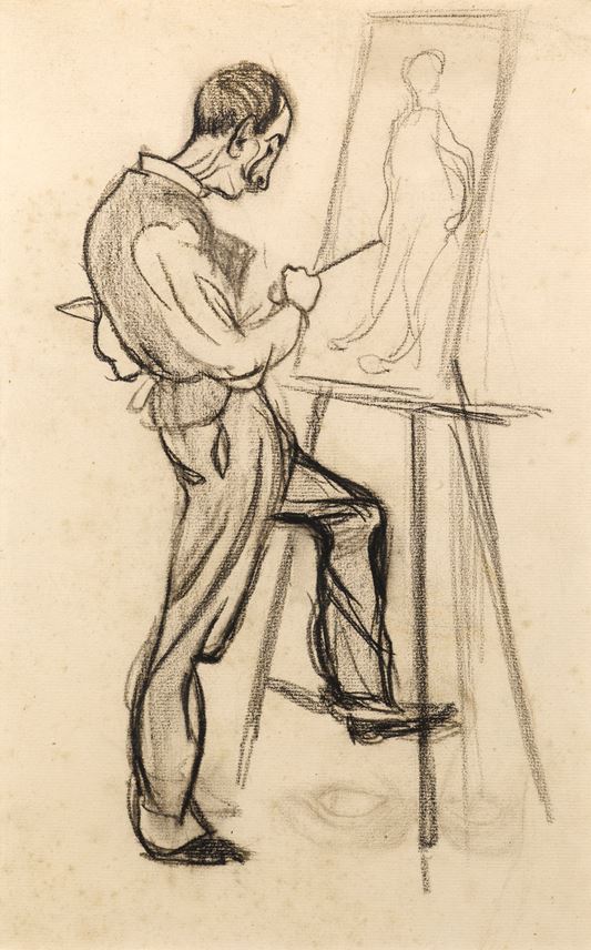 Henri Evenepoel - Caricature of an Artist, thought to be Adolphe Crespin, Painting at an Easel | MasterArt